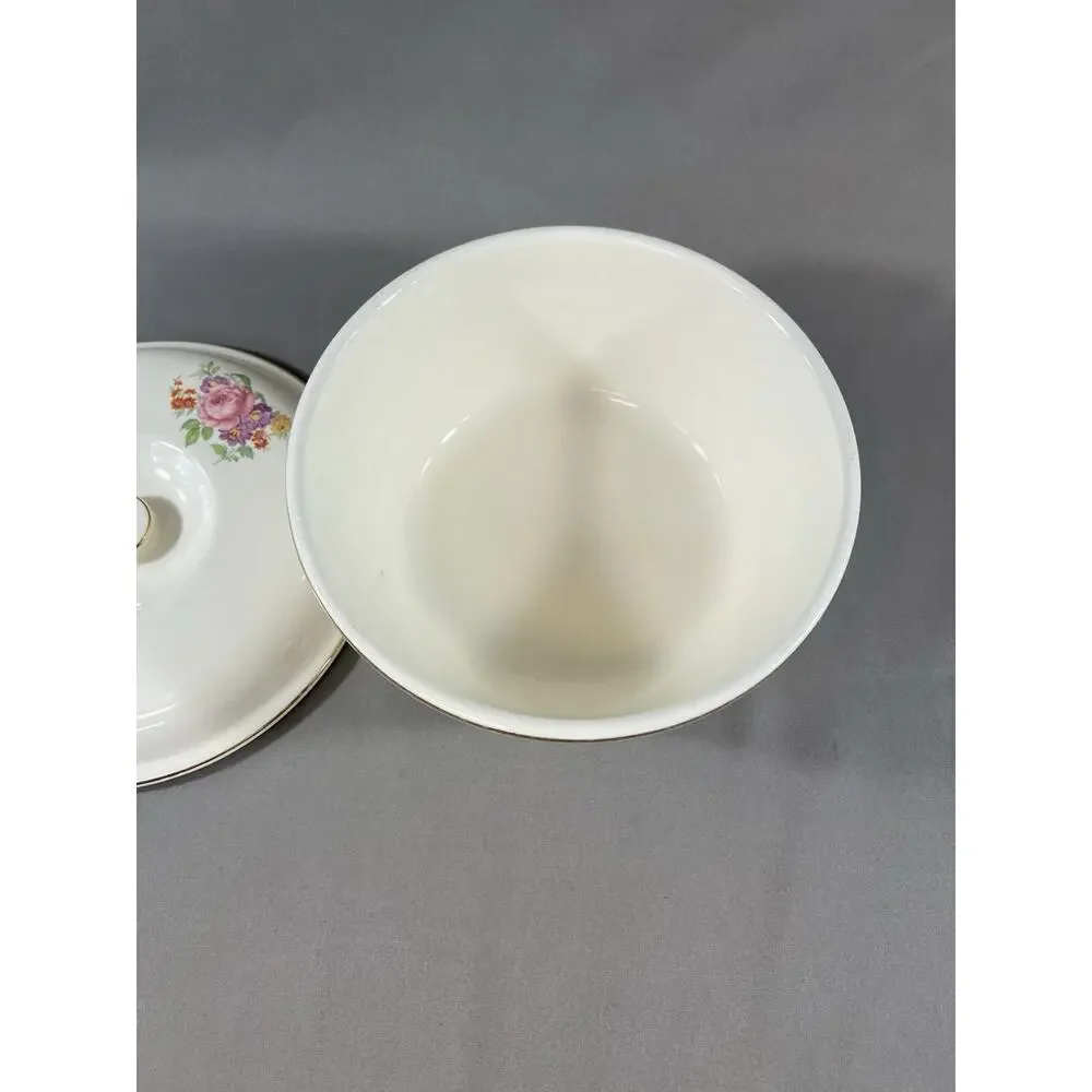 Vintage 22K Gold Floral Ceramic Covered Bowl Made in USA